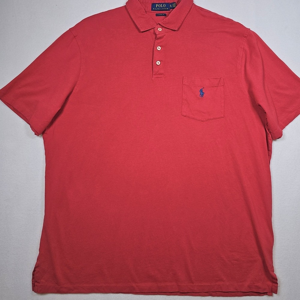 Polo Ralph Lauren Classic Fit Shirt Mens XL Short Sleeve Red Pocket Collared